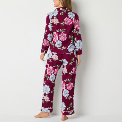 Liz Claiborne Womens Petite Flannel Long Sleeve 2-pc. Pant Pajama Set