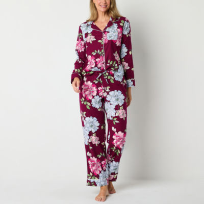 Liz Claiborne Womens Petite Flannel Long Sleeve 2-pc. Pant Pajama Set