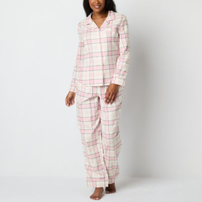 Liz Claiborne Womens Petite Flannel Long Sleeve 2 pc. Pant Pajama Set