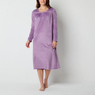 Adonna Womens Fleece Long Sleeve Square Neck Nightgown