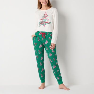 Sleep Chic Womens Petite Crew Neck Long Sleeve 2-pc. Pant Pajama Set