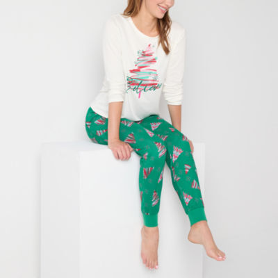 Sleep Chic Womens Crew Neck Long Sleeve 2-pc. Pajama Sets