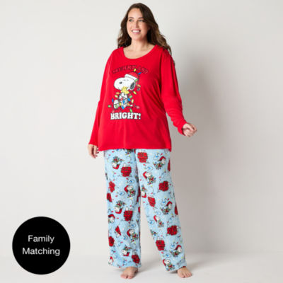 Womens Peanuts Snoopy Plus Crew Neck Long Sleeve 2-pc. Pant Pajama Set