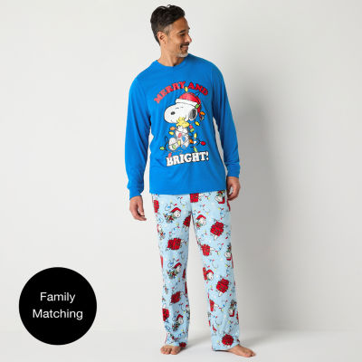 Mens Peanuts Snoopy Crew Neck Long Sleeve 2-pc. Pant Pajama Set