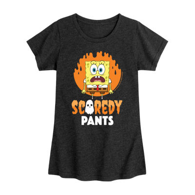 Scaredy Pants Big Kid Girls Crew Neck Short Sleeve Spongebob T-Shirt