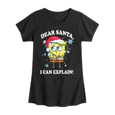 Big Girls Dear Santa Crew Neck Short Sleeve Spongebob T-Shirt