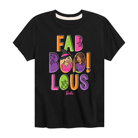 Big Girls Faboolous Crew Neck Short Sleeve Barbie T-Shirt, Small, Black