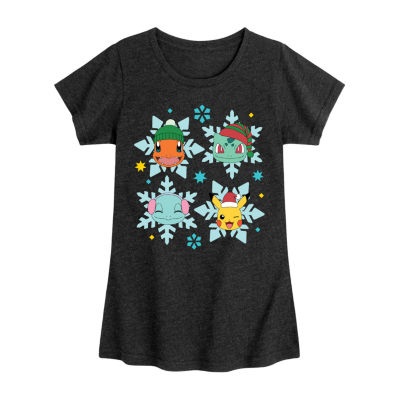 Big Girls Snowflakes Crew Neck Short Sleeve Pokemon T-Shirt