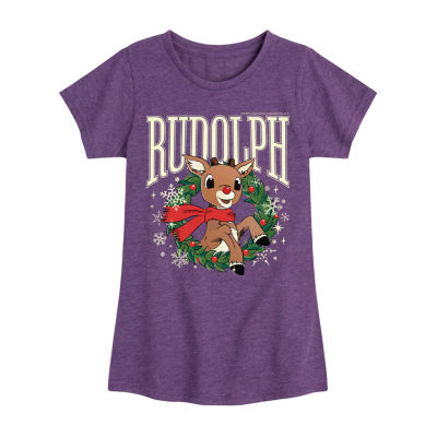 Big Girls Crew Neck Short Sleeve Rudolph T-Shirt