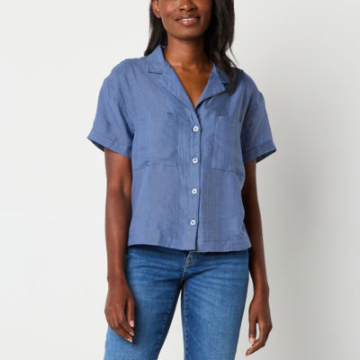 a.n.a Womens Short Sleeve Regular Fit Button-Down Shirt