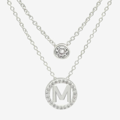 Silver Treasures Delicates Initial 2-pc. Cubic Zirconia Pure Silver Over Brass 16 Inch Link Round Necklace Set