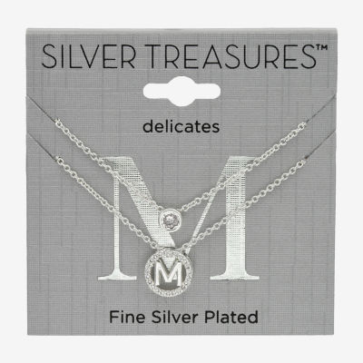 Silver Treasures Initial 2-pc. Cubic Zirconia Pure Silver Over Brass 16 Inch Link Round Necklace Set