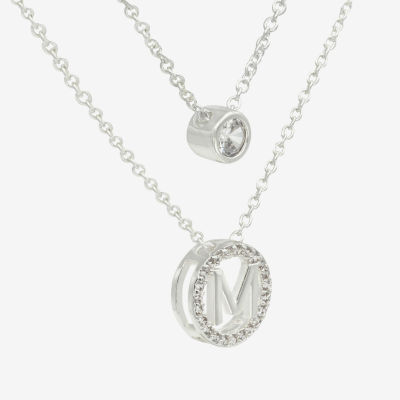 Silver Treasures Initial 2-pc. Cubic Zirconia Pure Silver Over Brass 16 Inch Link Round Necklace Set