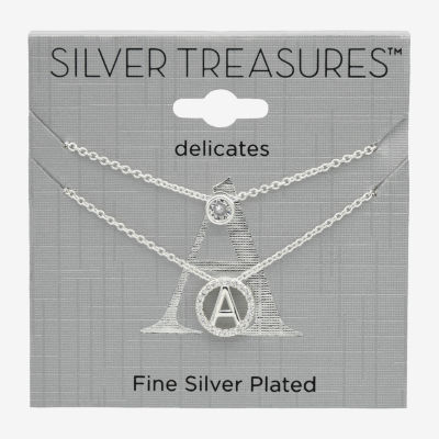 Silver Treasures Delicates Initial 2-pc. Cubic Zirconia Pure Over Brass 16 Inch Link Round Necklace Set