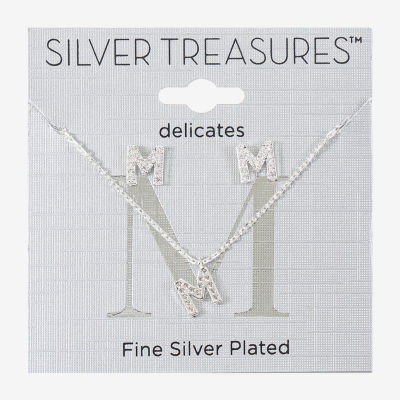 Silver Treasures Delicates Initial 2-pc. Cubic Zirconia Pure Silver Over Brass Jewelry Set