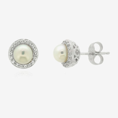 Genuine White Cultured Freshwater Pearl 10K White Gold 7mm Stud Earrings