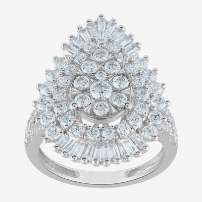 (G / Si2) Womens 21.5MM Lab Grown Diamond 14K White Gold Pear Cluster Band