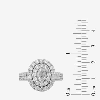 Signature By Modern Bride (H-I / Si2) Womens 2 CT. T.W. Lab Grown White Diamond 10K White Gold Oval Side Stone Halo Engagement Ring
