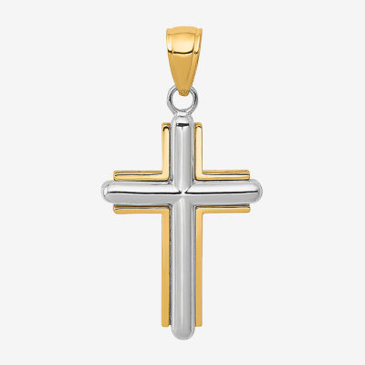 Unisex Adult 10K Two Tone Gold Cross Pendant