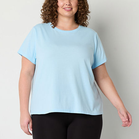 Xersion Womens Cotton Crew Neck Short Sleeve T-Shirt Plus, 5x, Blue