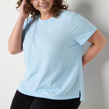 Xersion Womens Cotton Crew Neck Short Sleeve T-Shirt Plus, 5x, Blue