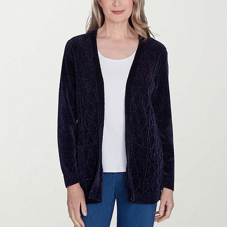 Alfred Dunner Classics Womens Long Sleeve Open Front Cardigan, Petite X-large, Blue