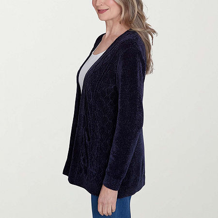 Alfred Dunner Classics Womens Long Sleeve Open Front Cardigan, Petite X-large, Blue