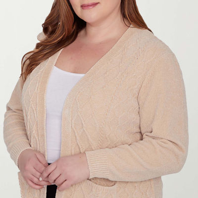 Alfred Dunner Plus Classics Womens Long Sleeve Open Front Cardigan