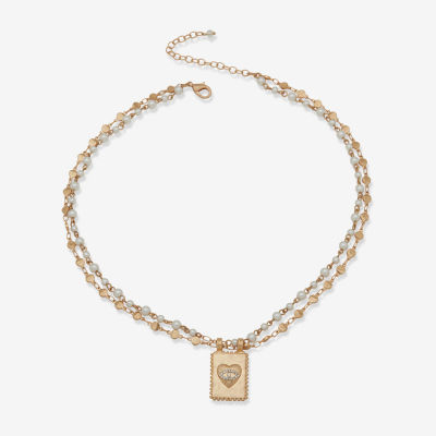 a.n.a Gold Tone Womens White Simulated Pearl Heart 18 Inch Pendant Necklace
