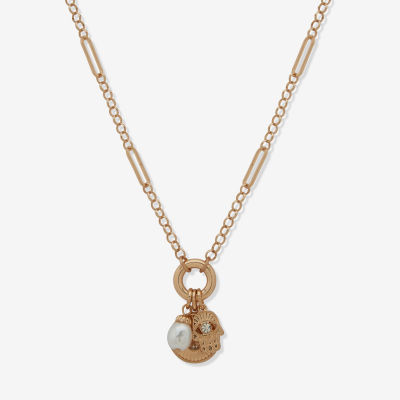 a.n.a Gold Tone Womens White 18 Inch Strand Necklace
