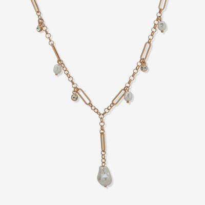 a.n.a Gold Tone Womens White 18 Inch Strand Necklace