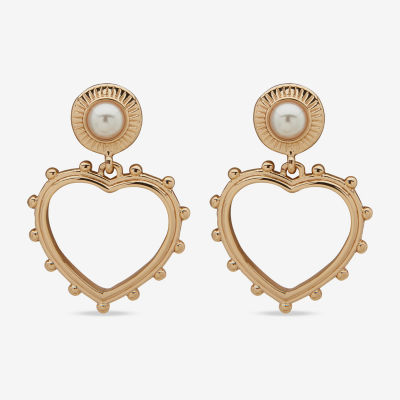 a.n.a Gold Tone Womens Pink Simulated Pearl Heart Drop Earrings