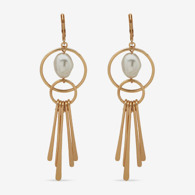 a.n.a Gold Tone Womens White Simulated Pearl Drop Earrings