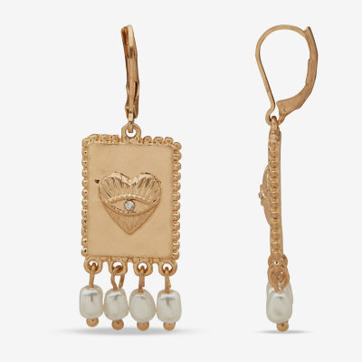 a.n.a Gold Tone Womens White Simulated Pearl Heart Drop Earrings