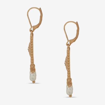 a.n.a Gold Tone Womens White Simulated Pearl Heart Drop Earrings