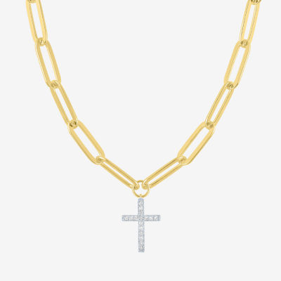 Cross (G-H, Si2-I1) Womens 1/10 CT. T.W. Lab Grown White Diamond 14K Gold Over Silver Cross 18 Inch Pendant Necklace
