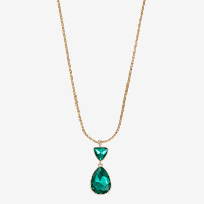 Monet Jewelry Gold Tone Womens Glass Triangle 17 Inch Pendant Necklace