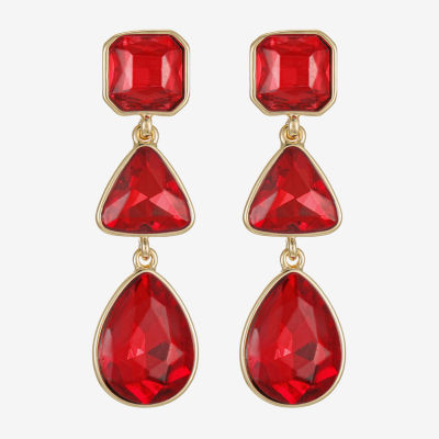 Monet Jewelry Gold Tone Womens Glass Triangle Cushion Hypoallergenic Drop Earrings