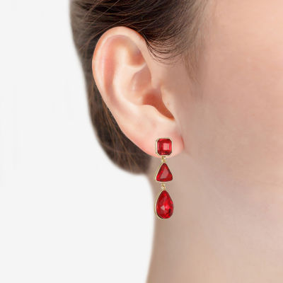 Monet Jewelry Gold Tone Womens Glass Triangle Cushion Hypoallergenic Drop Earrings