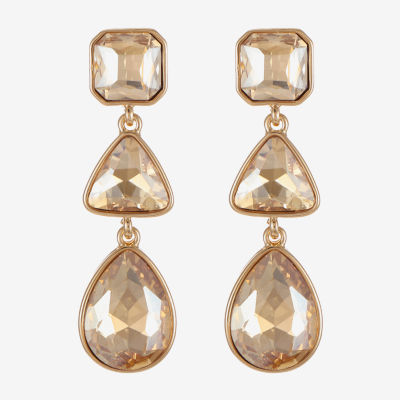 Monet Jewelry Gold Tone Womens Glass Triangle Cushion Hypoallergenic Drop Earrings