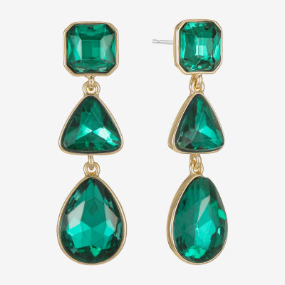Monet Jewelry Gold Tone Womens Glass Triangle Cushion Hypoallergenic Drop Earrings