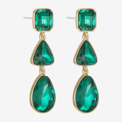 Monet Jewelry Gold Tone Womens Glass Triangle Cushion Hypoallergenic Drop Earrings
