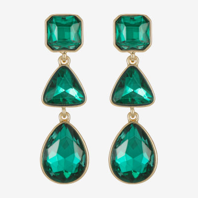 Monet Jewelry Gold Tone Womens Glass Triangle Cushion Hypoallergenic Drop Earrings