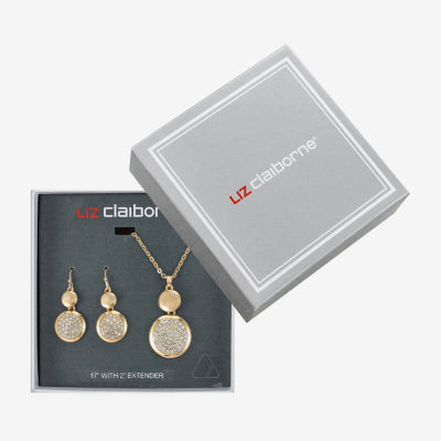 Liz Claiborne Coin Pave Pendant Necklace & Drop Earring Womens Glass 2-pc. Jewelry Set