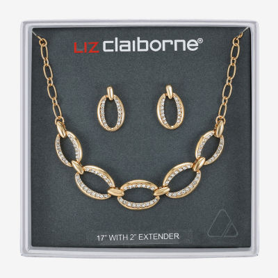 Liz Claiborne Link Frontal Collar Necklace & Drop Earring Womens Glass Hypoallergenic 2-pc. Jewelry Set
