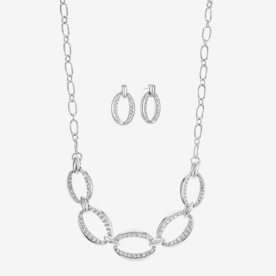 Liz Claiborne Link Frontal Collar Necklace & Drop Earring Womens Glass Hypoallergenic 2-pc. Jewelry Set