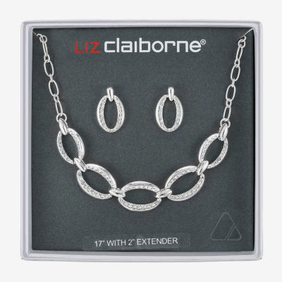 Liz Claiborne Link Frontal Collar Necklace & Drop Earring Womens Glass Hypoallergenic 2-pc. Jewelry Set