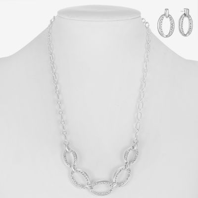 Liz Claiborne Link Frontal Collar Necklace & Drop Earring Womens Glass Hypoallergenic 2-pc. Jewelry Set
