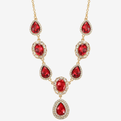 Monet Jewelry Gold Tone Halo Frontal Womens Glass 18 Inch Y Necklace