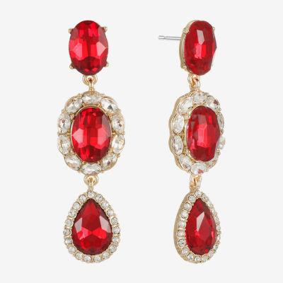 Monet Jewelry Gold Tone Halo Womens Glass Oval Hypoallergenic Drop Earrings